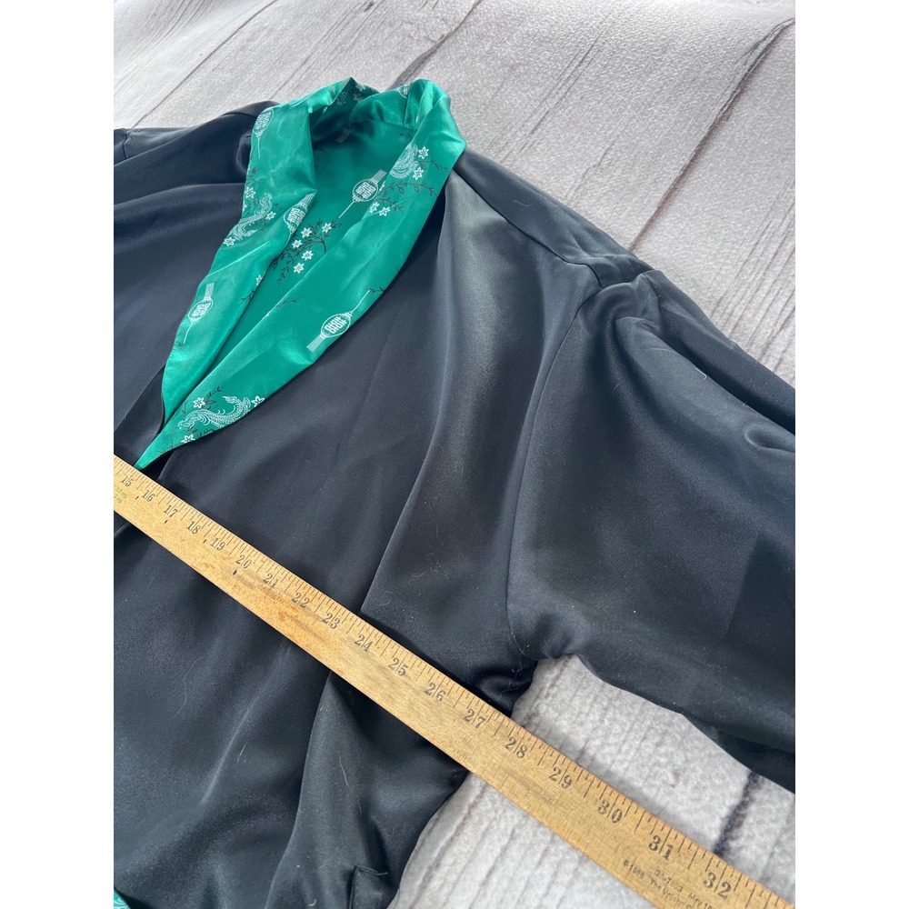 Mens Silky Kimono Robe Dragon Lantern Print Teal Black Short Sleeve‎ Reversable - Picture 7 of 9
